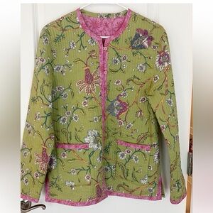 Vintage Asian Floral Pin-tucked Quilted Reversible Jacket M